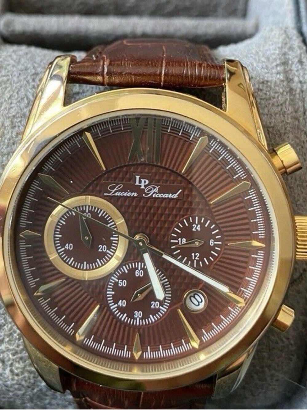Lucien Piccard Gold and Brown Textured Dial Chronograph